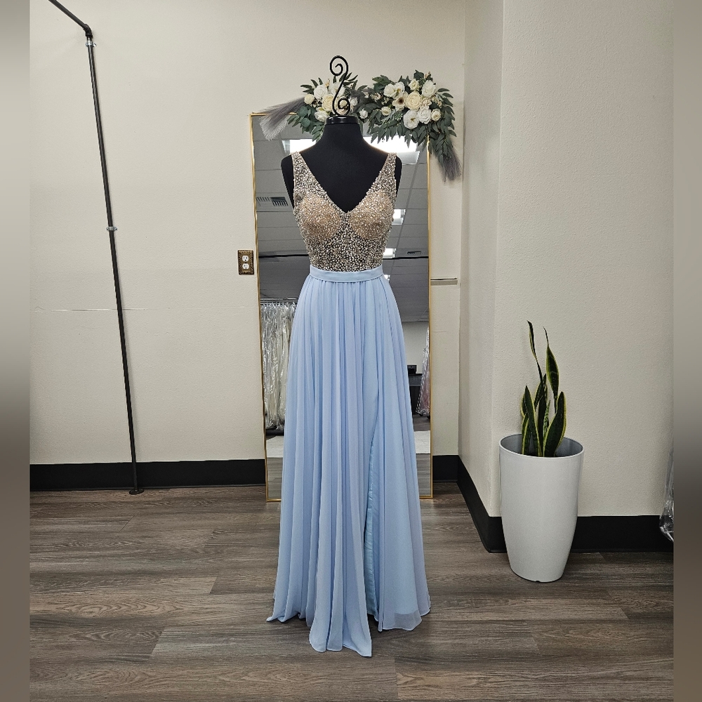 Dancing Queen Nude and Light Blue Prom Dress